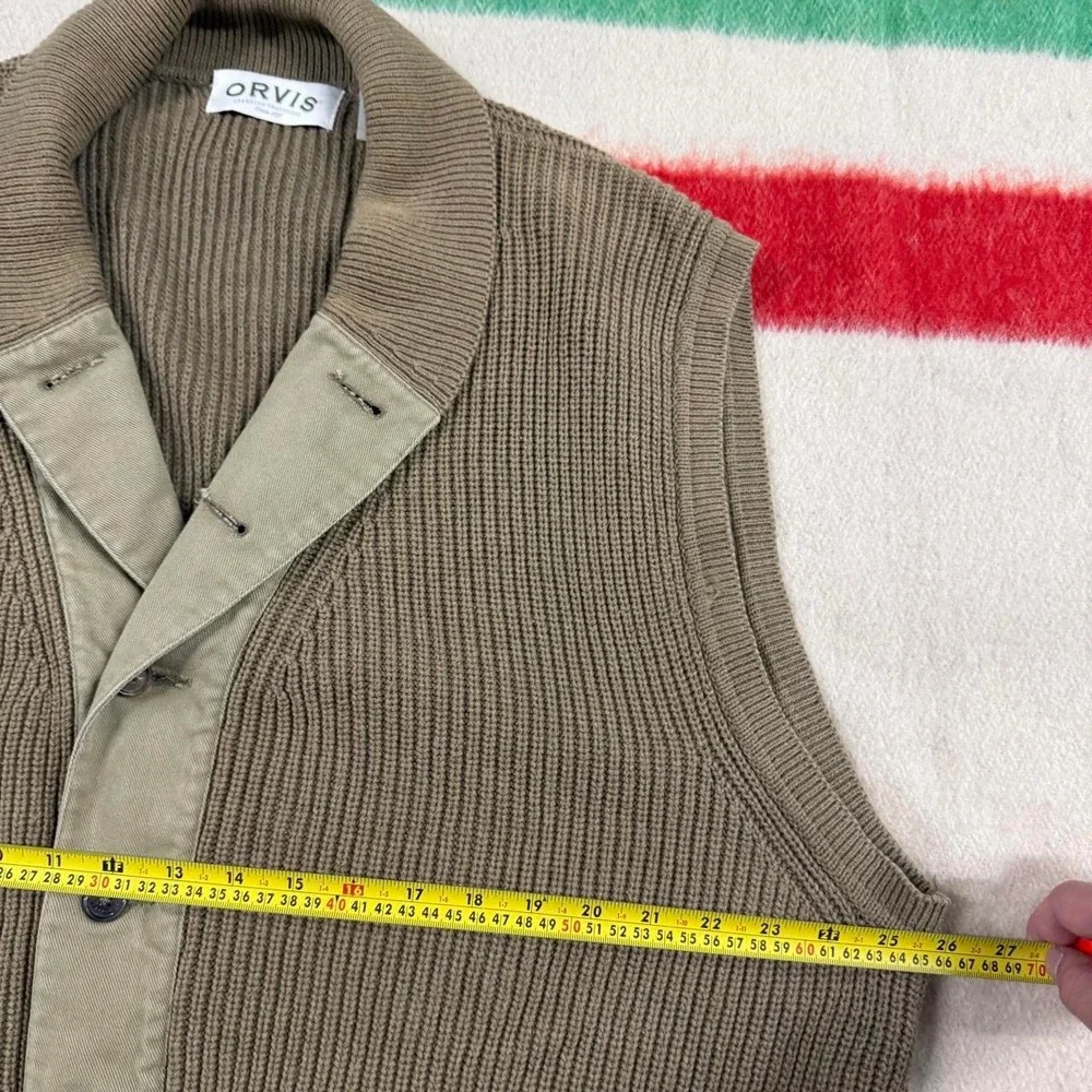 Orvis Vintage Ribbed Cotton Shawl Collar Sweater Vest Tan Mens XXL